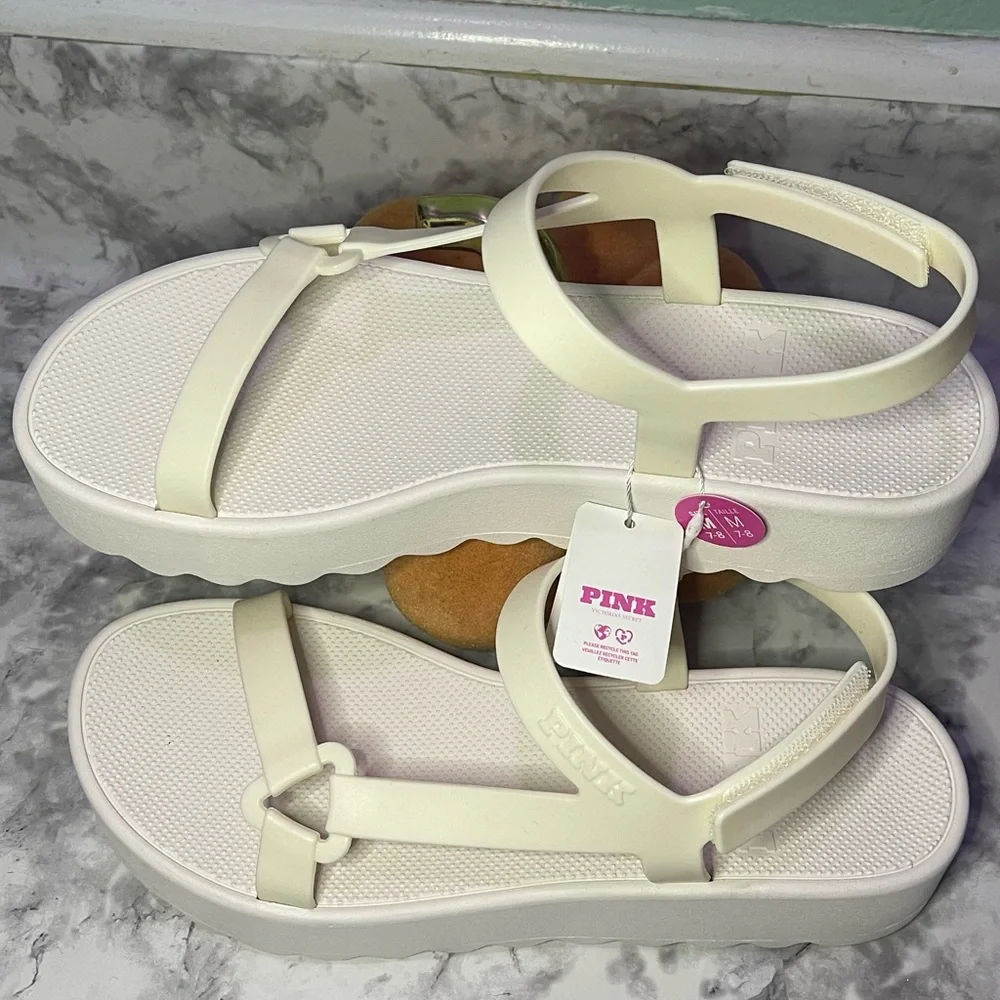 NWT PINK Victoria's Secret Light Cream Platform Sandals